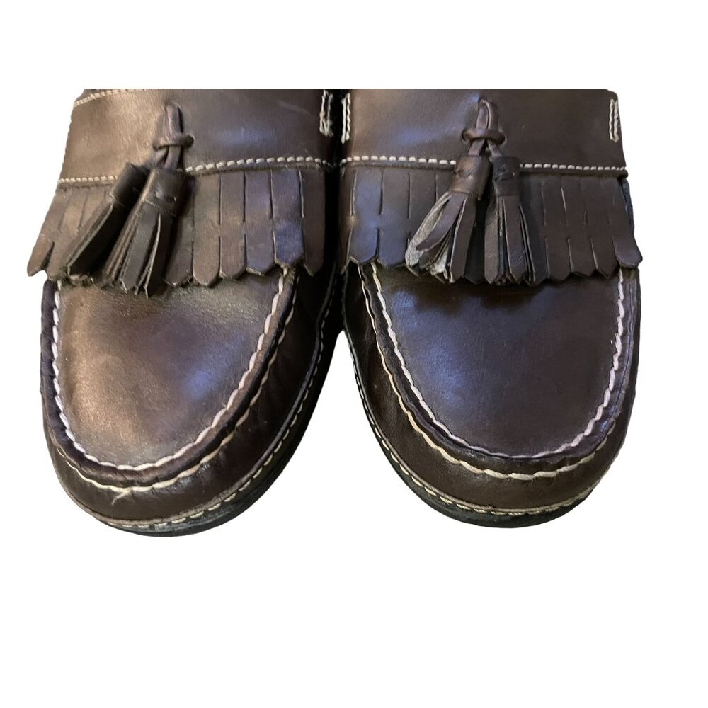 Chaps Men’s Loafers 10.5M Brown Leather Tassel Slip On Dress Shoes 96-26098 - Picture 4 of 16